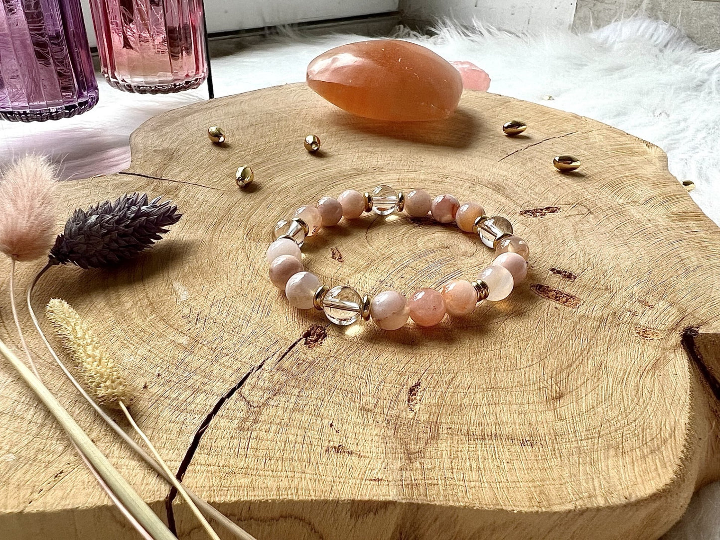 Bracelet en pierre d'Agate Fleur déco 8mm