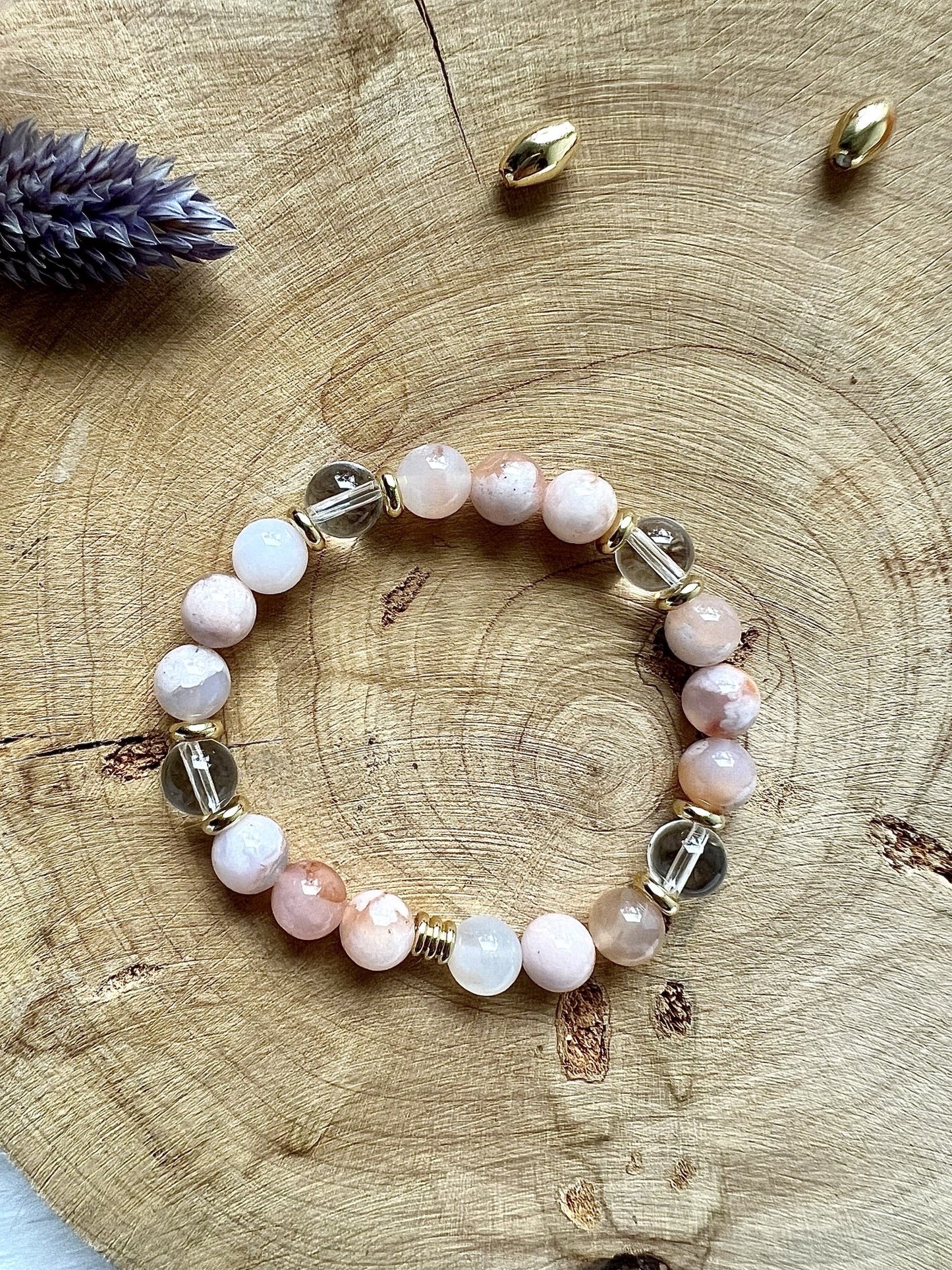 Bracelet en pierre d'Agate Fleur déco 8mm