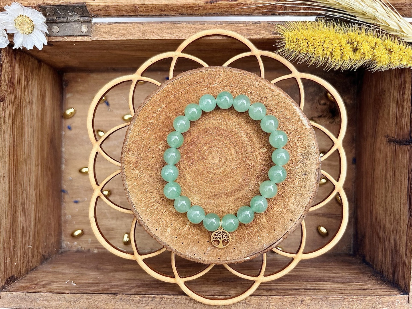 Bracelet en pierre d'Aventurine avec breloque (8mm)