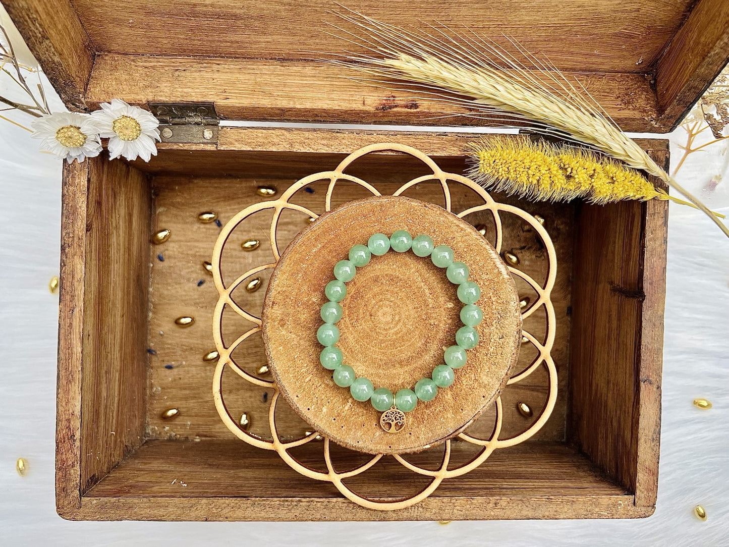 Bracelet en pierre d'Aventurine avec breloque (8mm)