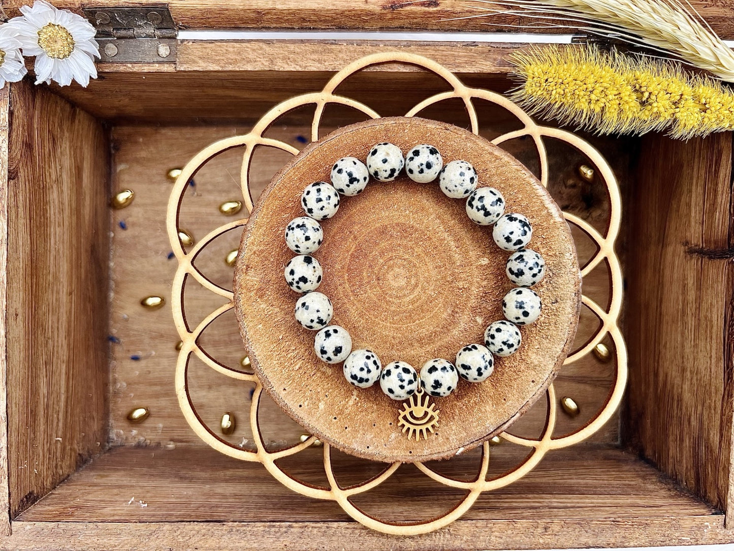 Bracelet en pierre de Jaspe Dalmatien avec Breloque (10mm)