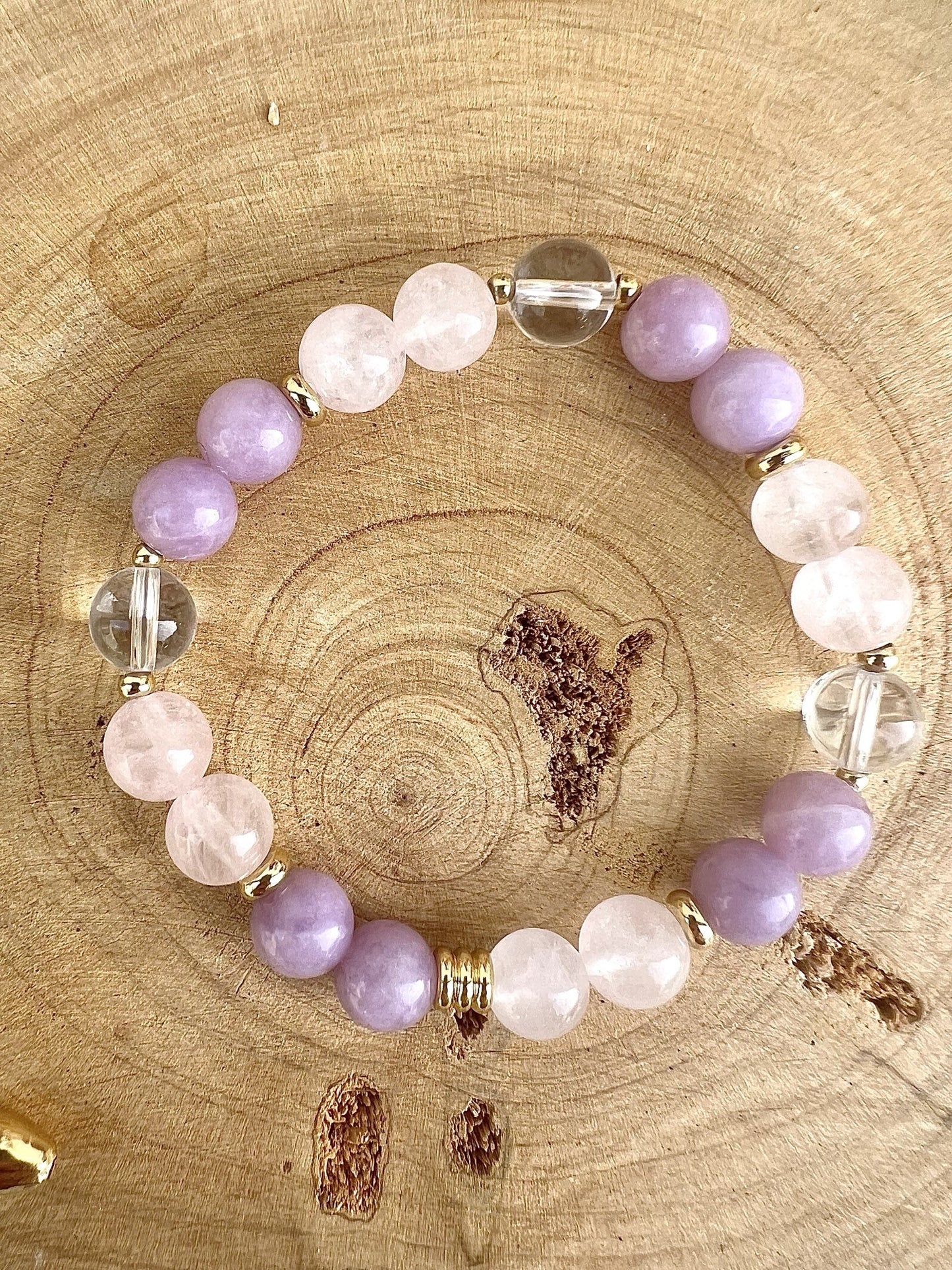 Bracelet contre les angoisses en pierre de Lépidolite et Quartz Rose déco (8mm)