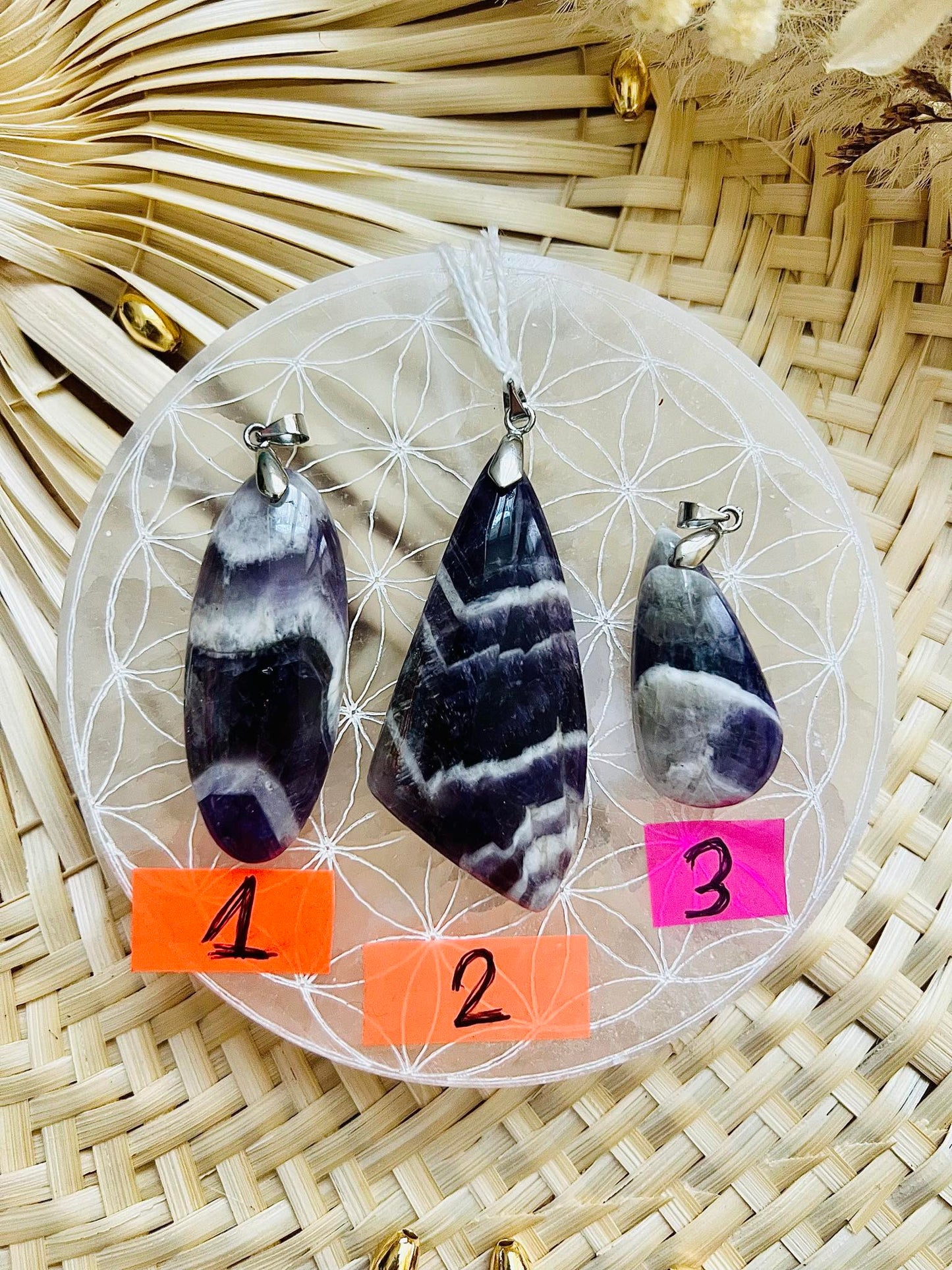 Pendentif en pierre d'Améthyste Chevron