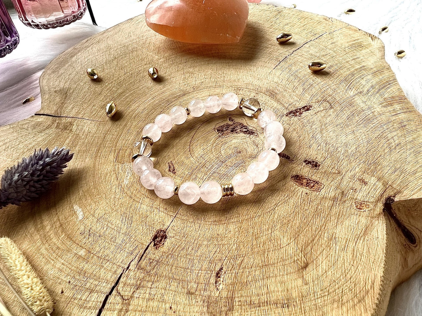 Bracelet en pierre de Quartz-Rose déco (8mm)