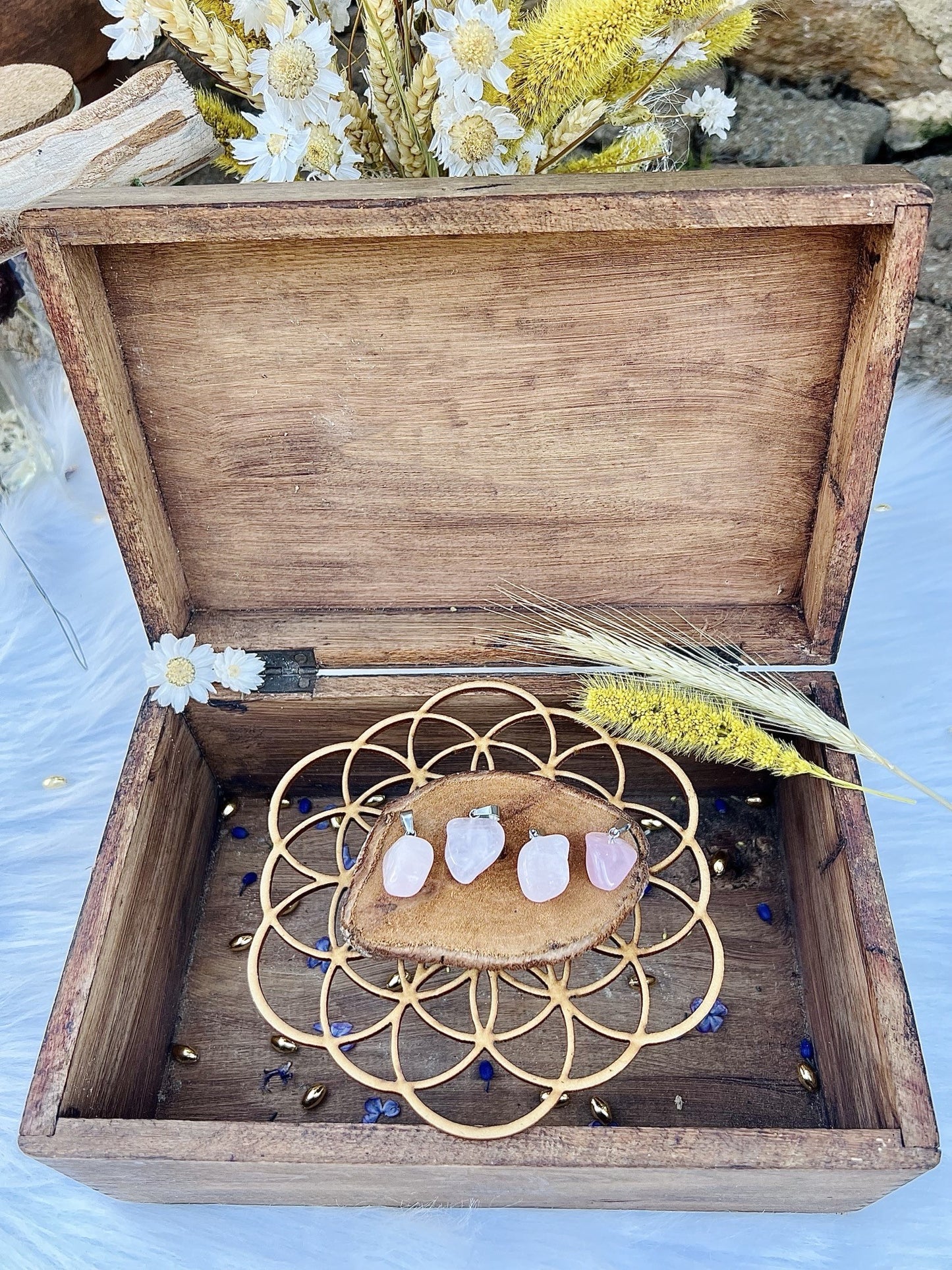 Pendentif en pierre de Quartz-Rose