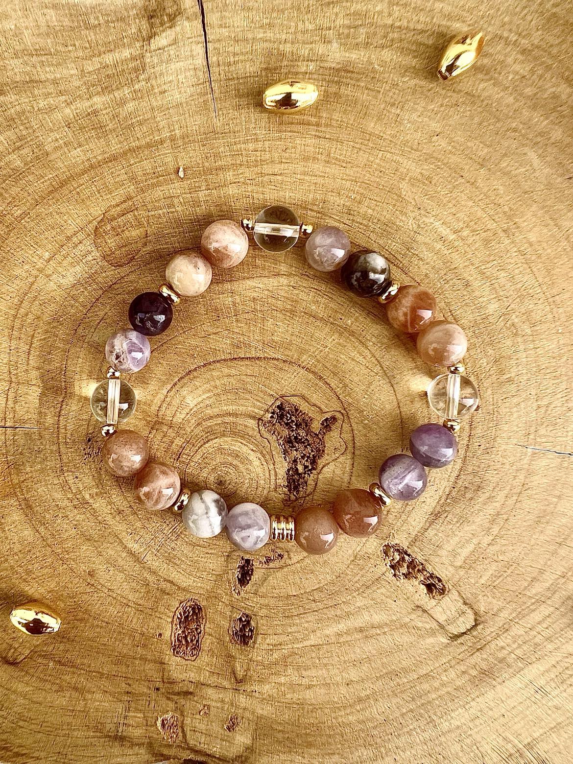 Bracelet coupe faim en pierre d'Améthyste et Pierre De Lune déco (8mm)