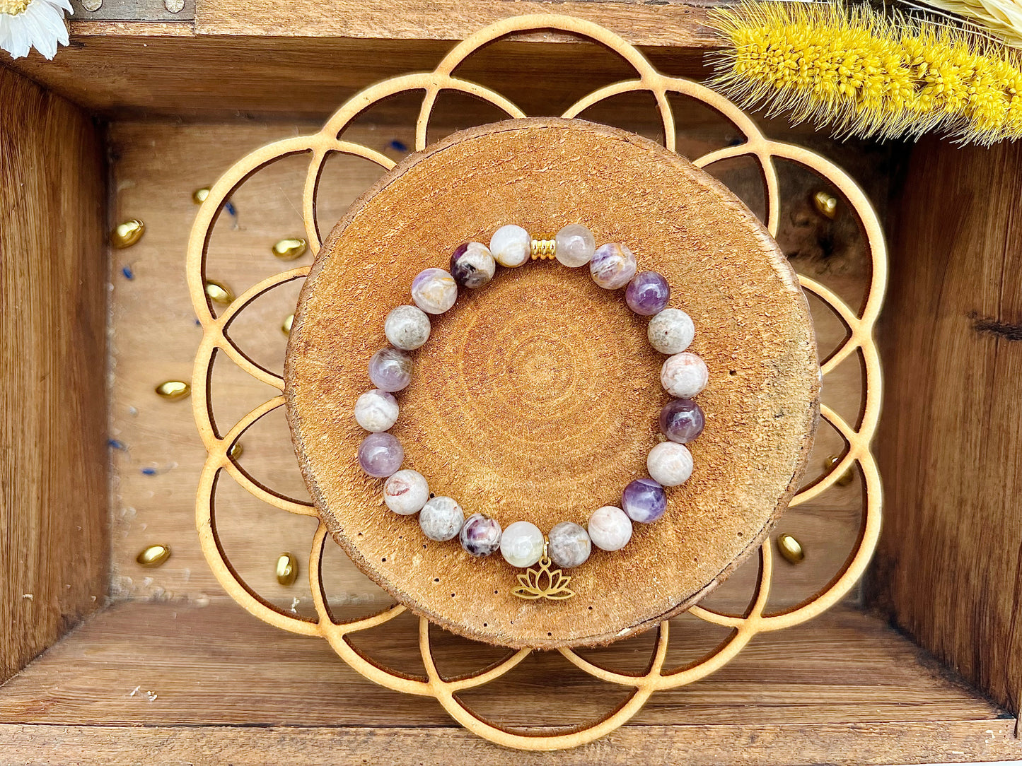 Bracelet en pierre d'Améthyste Chevron breloque (8mm)