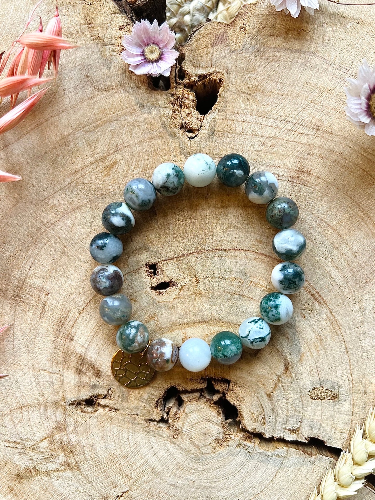 Bracelet en pierre d'Agate Arbre avec breloque (10mm)