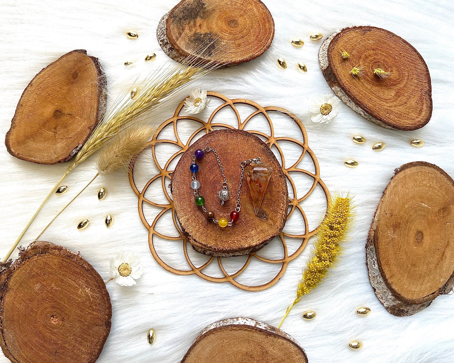 Pendule orgonite en Cornaline avec pierre 7 Chakras