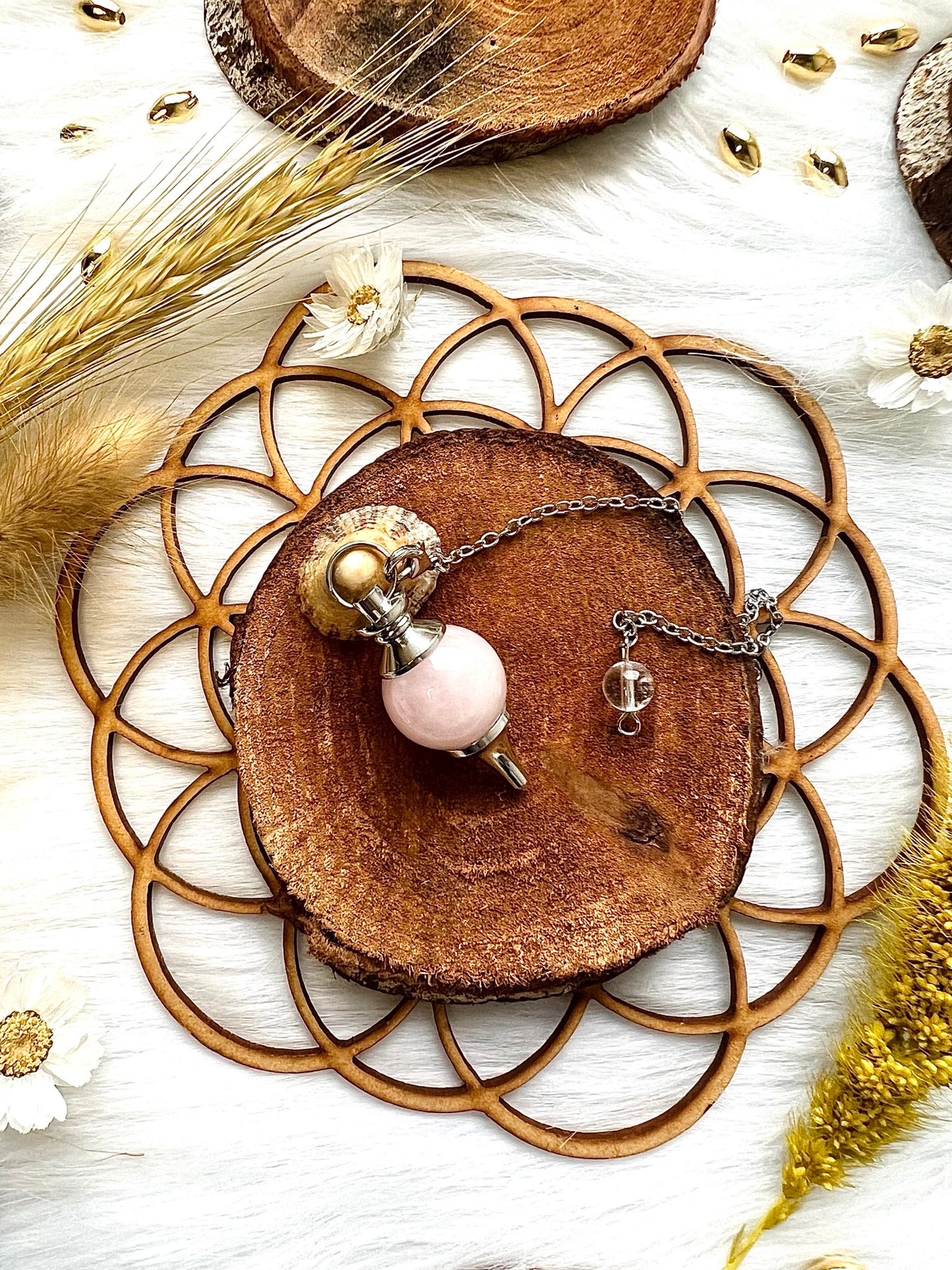 Pendule en pierre de Quartz-Rose
