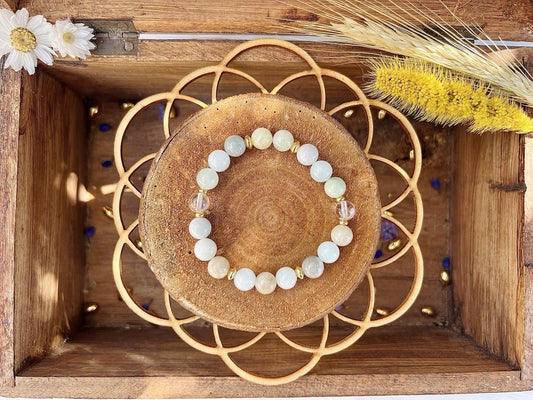 Bracelet en pierre d'Aigue-Marine avec déco (8mm)