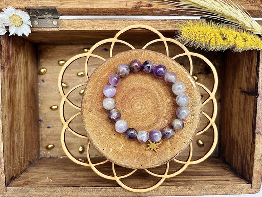 Bracelet en pierre d'Améthyste Chevron avec Breloque (10mm)