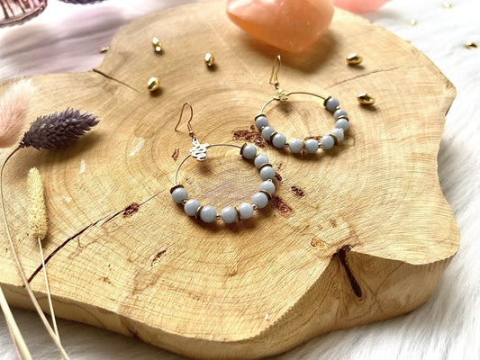 Médium Boucle d'Oreilles en acier inoxydable avec de la pierre d'Angélite (6mm)