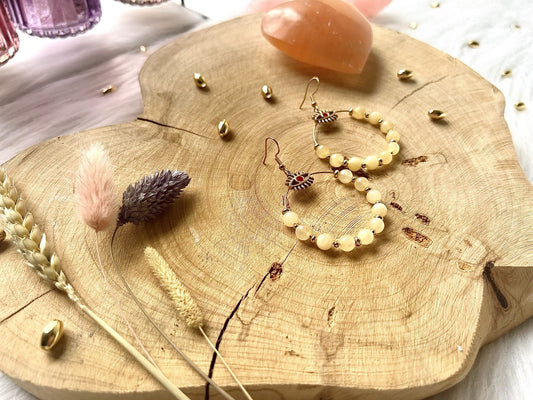 Médium Boucle d'Oreilles en acier inoxydable avec des pierres de Calcite Orange (6mm)