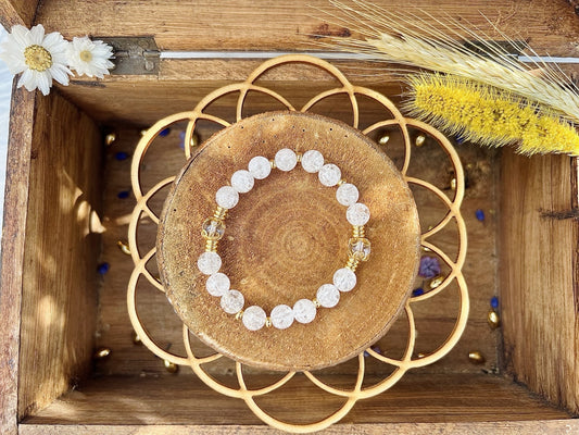 Bracelet en pierre de Cristal De Roche Craquelé avec déco (8mm)