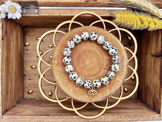 Bracelet en pierre de Jaspe Dalmatien avec Breloque (10mm)