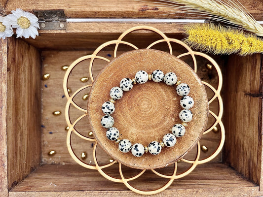 Bracelet en pierre de Jaspe Dalmatien avec déco (10mm)