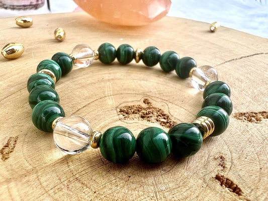 Bracelet en pierre de Malachite avec déco (8mm)