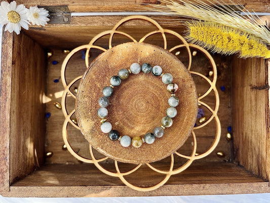 Bracelet en pierre d'Oeil De Chat avec déco (8mm)