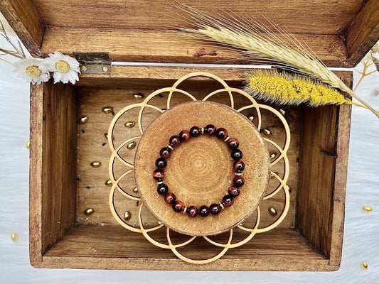 Bracelet en pierre d'Œil De Taureau avec déco (8mm)