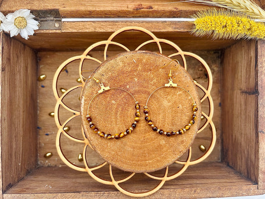 Medium Boucle d'Oreilles en acier inoxydable avec de la pierre d'Œil de Tigre (4mm)