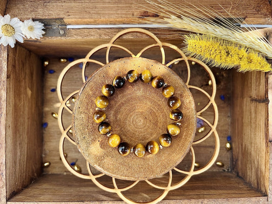 Bracelet en pierre d'Oeil De Tigre avec déco (10mm)