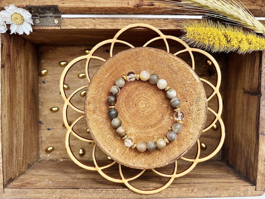 Bracelet en pierre de Lune Mat avec déco (8mm)