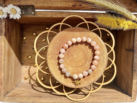 Bracelet en pierre de Lune Rose avec Breloque (8mm)