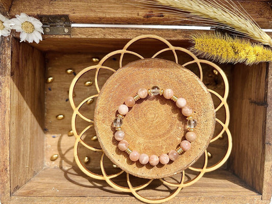 Bracelet en pierre De Lune Rose avec déco (8mm)