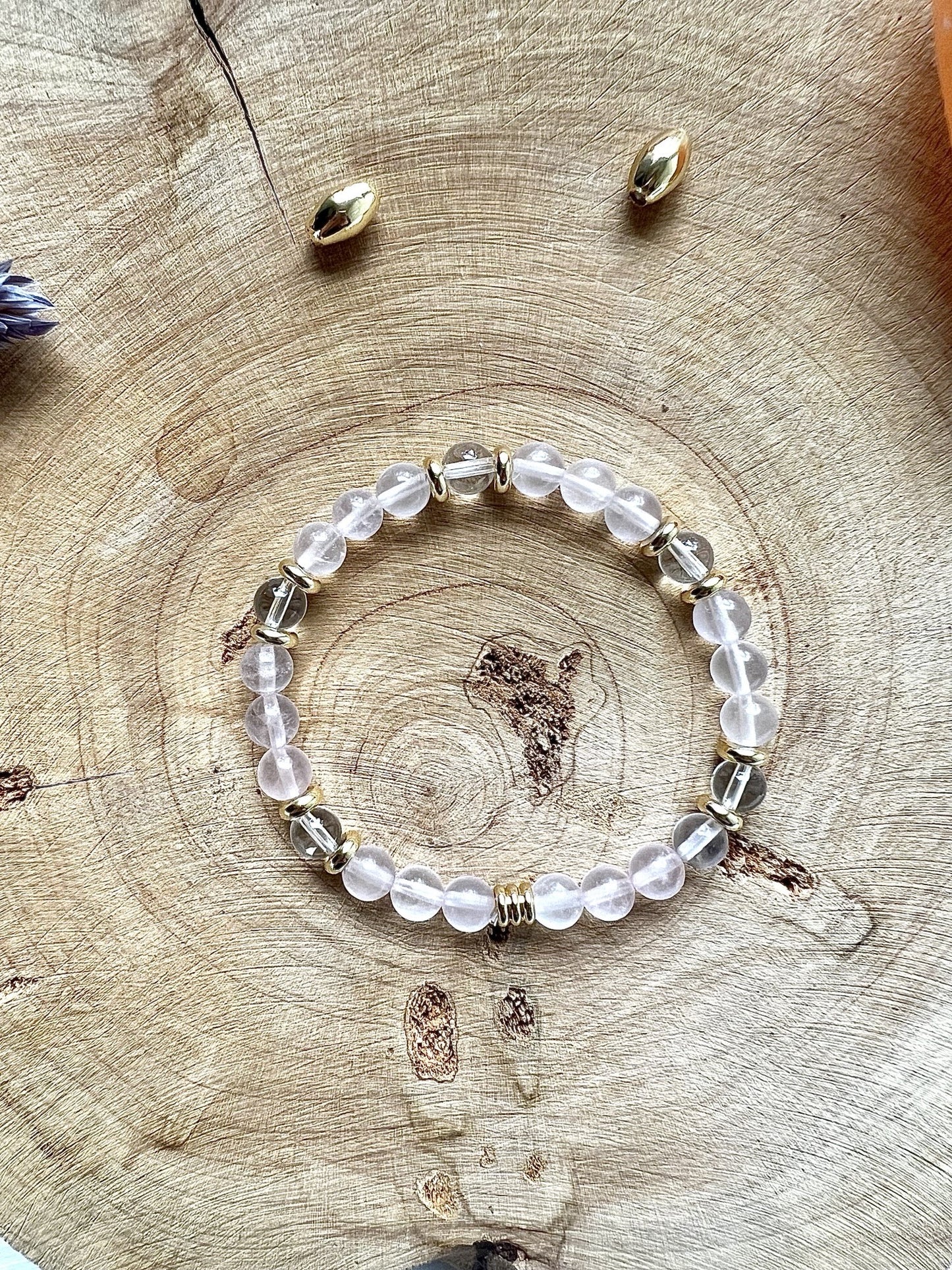 Bracelet en pierre de Quartz-Rose déco (6mm)