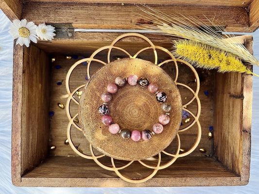 Bracelet en pierre de Rhodonite avec déco (10mm)
