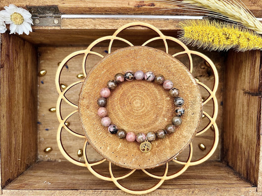 Bracelet en pierre de Rhodonite avec Breloque (8mm)