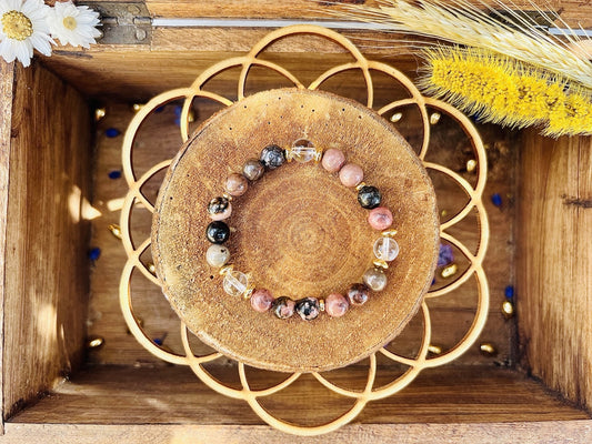 Bracelet en pierre de Rhodonite avec déco (8mm)