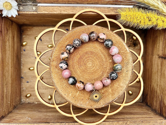 Bracelet en pierre de Rhodonite avec breloque (10mm)