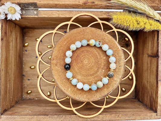 Bracelet en pierre d'Amazonite avec déco (8mm)