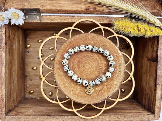 Bracelet en pierre de Jaspe Dalmatien avec Breloque (8mm)