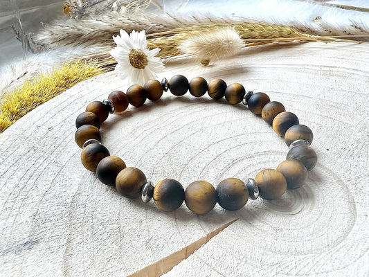 Pierre d'œil de tigre mat avec déco (8mm)
