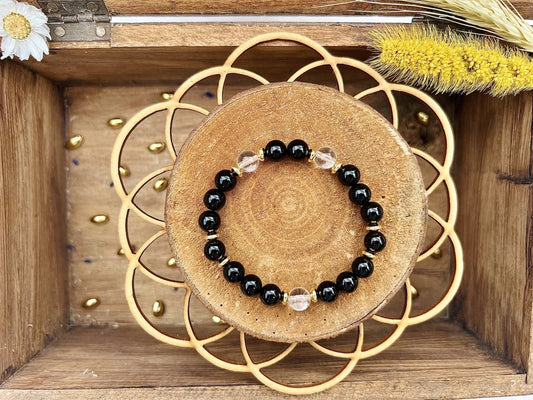 Bracelet en pierre d'Onyx avec déco (8mm)