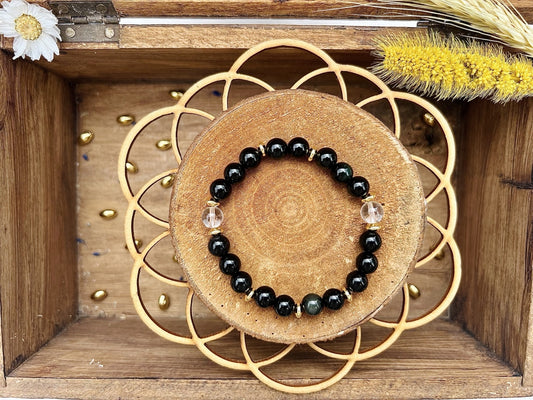 Bracelet en pierre d'Obsidienne Œil Celeste avec déco (8mm)