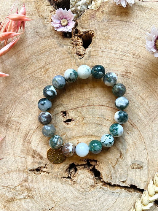 Bracelet en pierre d'Agate Arbre avec breloque (10mm)