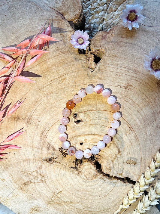 Bracelet en pierre d'Agate Fleur avec breloque (8mm)