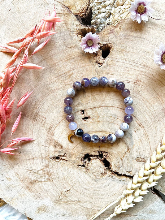 Bracelet en pierre d'Améthyste Chevron avec breloque (8mm)