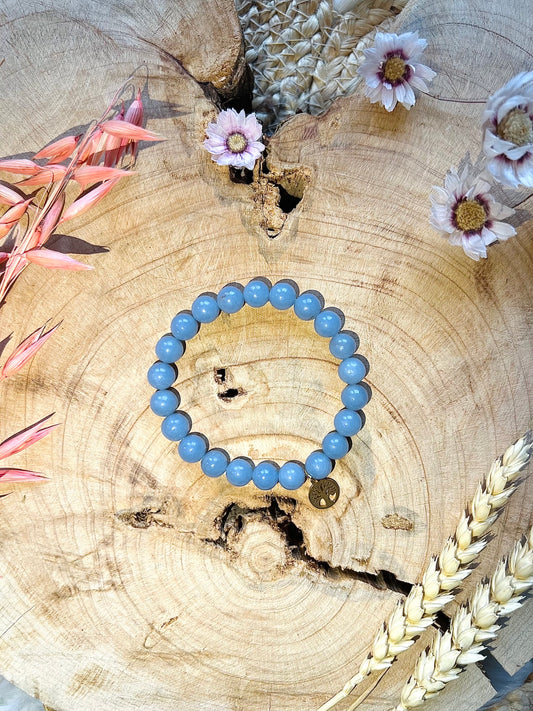 Bracelet en pierre d'Angélite avec breloque (8mm)